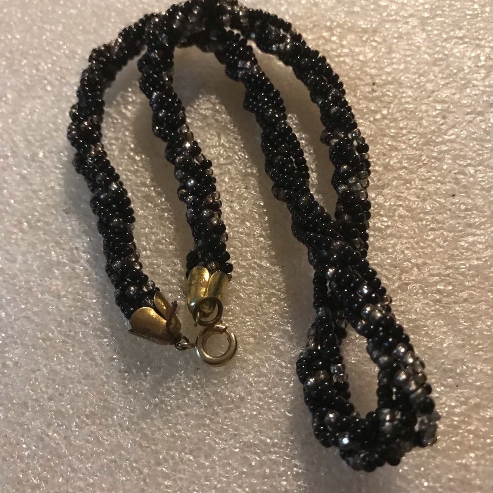 Black Beaded Rope Necklace - Elegant Spiral Design